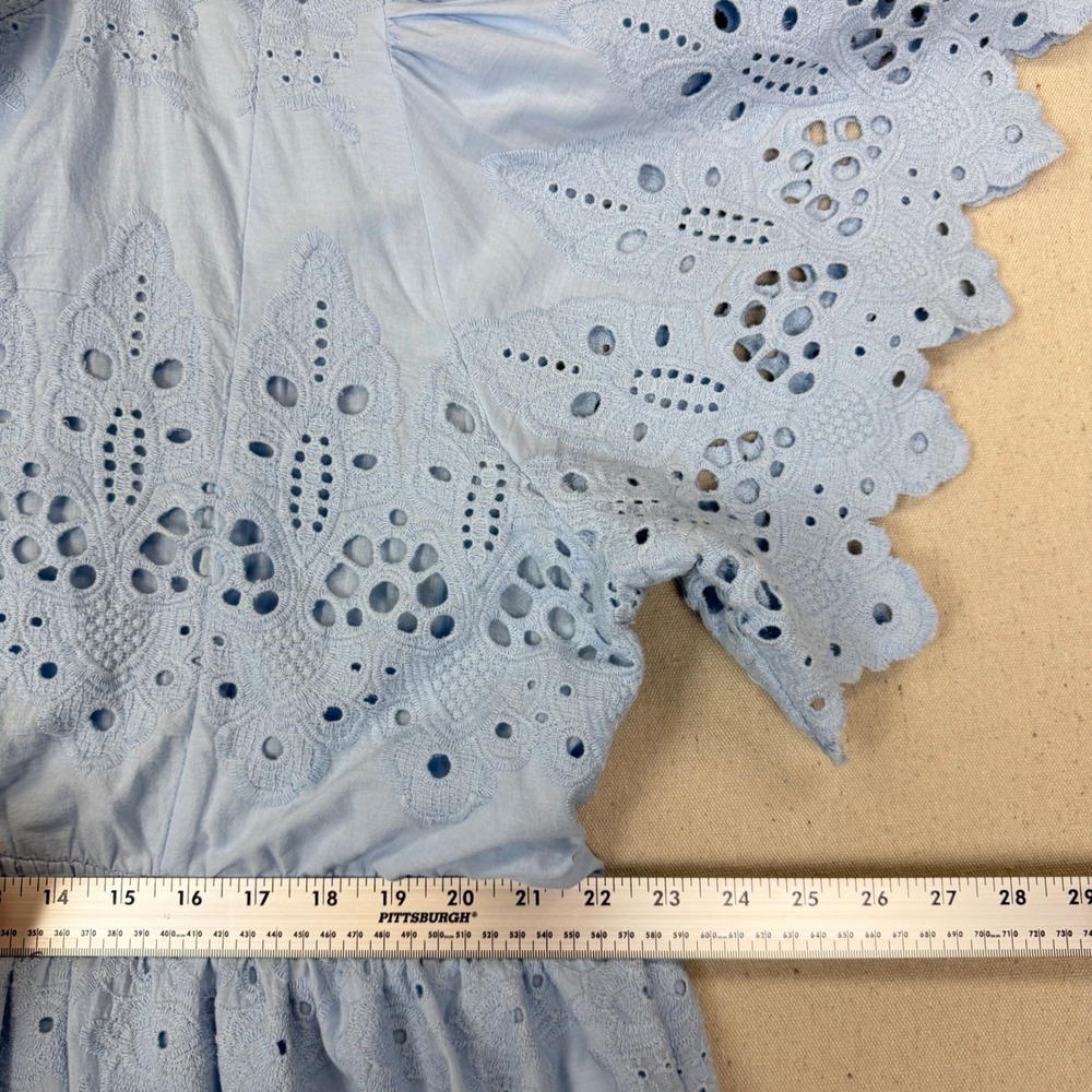 Gretchen Scott La Di Da Blue Eyelet Cotton Midi Dress Diva Pockets L Feminine - Picture 13 of 16